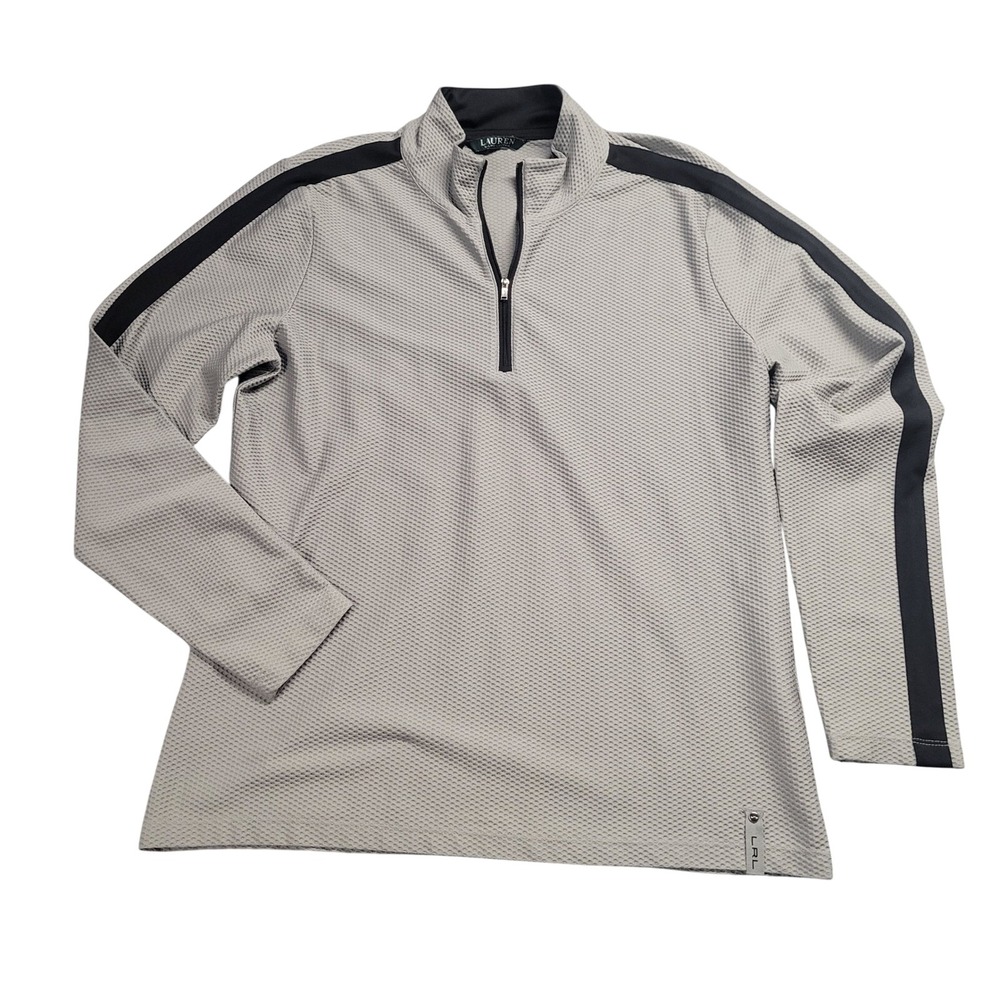 Lauren Ralph Lauren Womens XL Gray Honeycomb Quarter Zip Pullover Racing Stripe